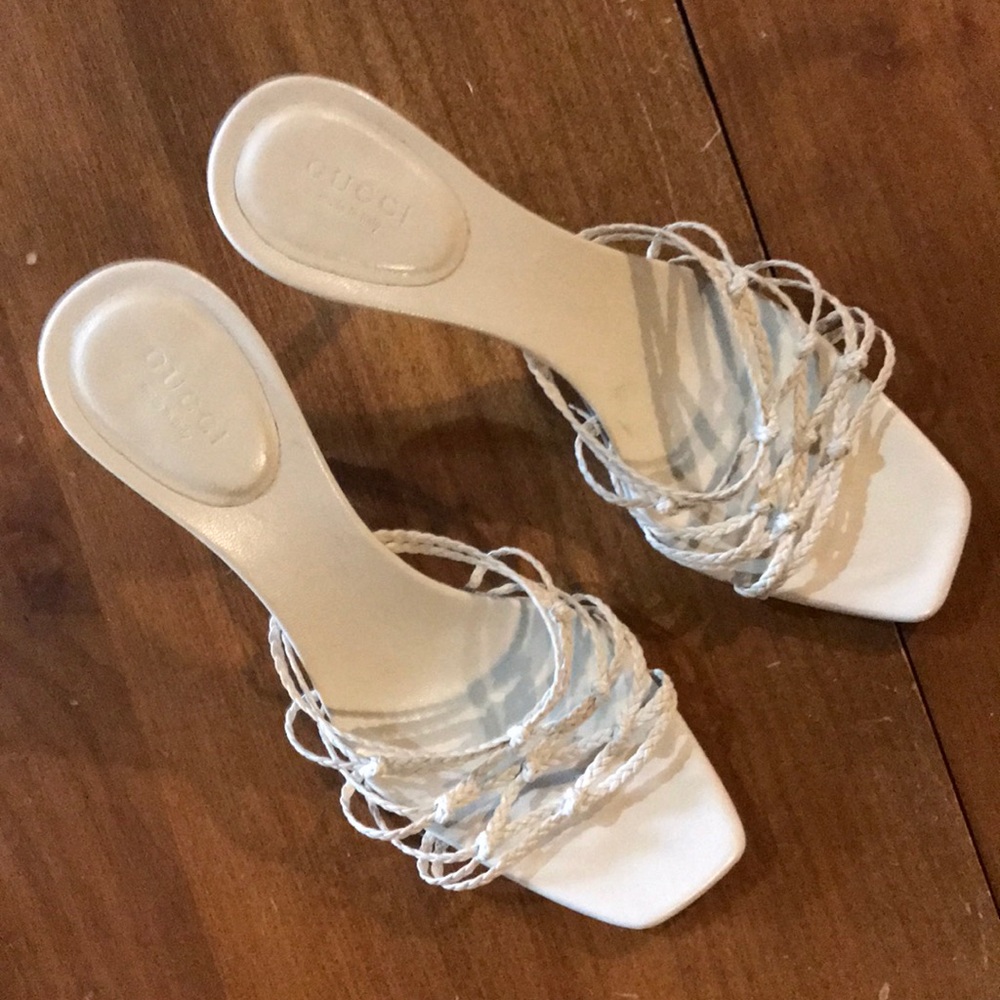 Gucci cream leather strappy sandals